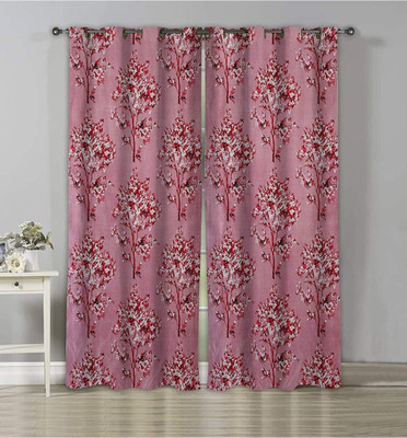 BANAVY 154 cm (5 ft) Window Polyester Room Darkening Curtain (Pack Of 2)(Pink, Floral)