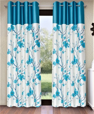 Fashion String 213 cm (7 ft) Polyester Semi Transparent Door Curtain (Pack Of 2)(Floral, Aqua)