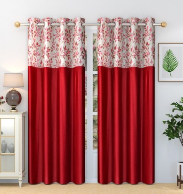 Homefab India 274.32 cm (9 ft) Polyester Room Darkening Long Door Curtain (Pack Of 2)(Floral, Maroon)