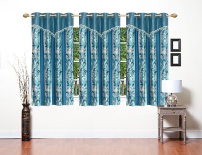 Stella Creations 154 cm (5 ft) Polyester Room Darkening Window Curtain (Pack Of 3)(Floral, Blue)