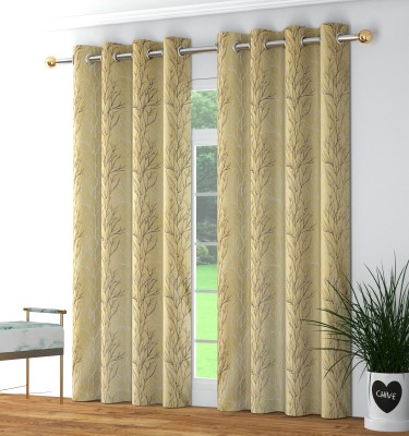 Rhetorical 274 cm (9 ft) Polyester Blackout Long Door Curtain (Pack Of 2)(Floral, Cream)