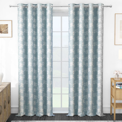 Story@home 242 cm (8 ft) Shower Jacquard Room Darkening Curtain (Pack Of 2)(Greyish Blue, White, Printed)