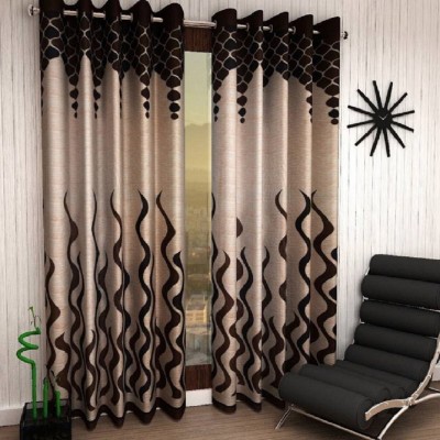 Phyto Home 152 cm (5 ft) Polyester Semi Transparent Window Curtain (Pack Of 2)(Floral, Brown Wave)