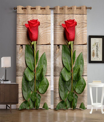 KNIT VIBES 274 cm (9 ft) Long Door Polyester Room Darkening Curtain (Pack Of 2)(Red, Floral)