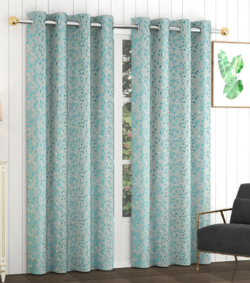 Fresh from Loom 213 cm (7 ft) Door Polyester Room Darkening Curtain (Pack Of 2)(Creepers Aqua, Floral)