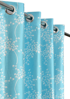 MbsHandloom 274.32 cm (9 ft) Long Door Polyester Room Darkening Curtain (Pack Of 2)(Blue, Printed)