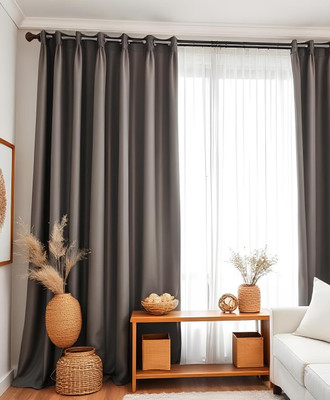 Home Spark 274 cm (9 ft) Long Door Polyester Blackout Curtain Single Curtain(Grey, Solid)