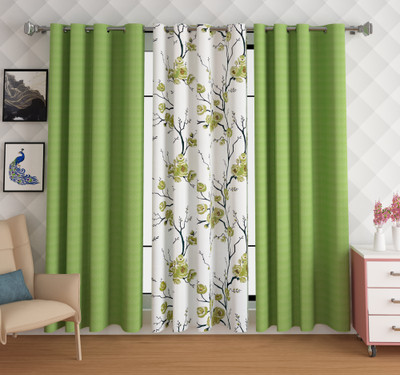 Lunar Days 152.4 cm (5 ft) Window Polyester Semi Transparent Curtain (Pack Of 3)(Green, Solid)