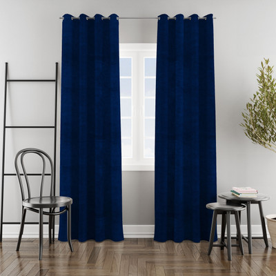 HOMEMONDE 274.4 cm (9 ft) Long Door Polyester Room Darkening Curtain (Pack Of 2)(Blue, Solid)