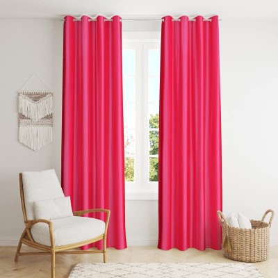 vjk fab 274 cm (9 ft) Polyester Room Darkening Long Door Curtain (Pack Of 2)(Printed, Pink)