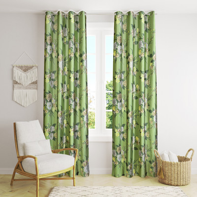 Homefab India 213.5 cm (7 ft) Door Polyester Room Darkening Curtain (Pack Of 2)(Green, Floral)