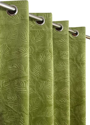 Stackers 152 cm (5 ft) Window Velvet Room Darkening Curtain (Pack Of 2)(Green, Floral)