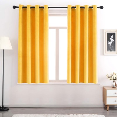 AEROHAVEN 152 cm (5 ft) Velvet Blackout Window Curtain (Pack Of 2)(Solid, Yellow)