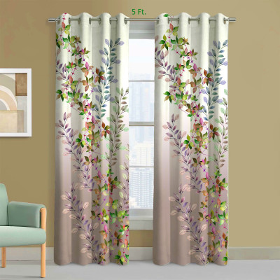 EXOTICE 120 cm (4 ft) Window Polyester Room Darkening Curtain (Pack Of 2)(Peach Multi, 3D Printed)