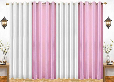 India Furnish 274 cm (9 ft) Long Door Polyester Room Darkening Curtain (Pack Of 4)(Baby Pink & White, Plain, Solid)