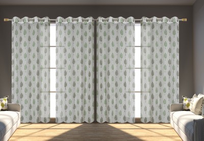 Panipat Textile Hub 274 cm (9 ft) Tissue Semi Transparent Long Door Curtain (Pack Of 4)(Striped, Green)