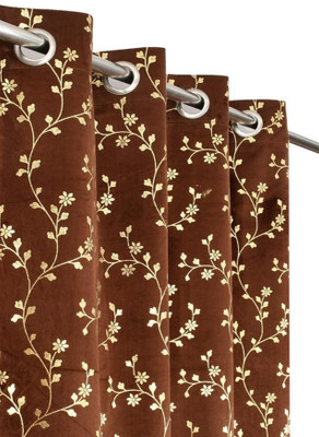 TRUST HOME 274 cm (9 ft) Long Door Velvet Room Darkening Curtain (Pack Of 2)(Brown, Floral)