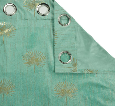 HOMETRESSA 214 cm (7 ft) Door Velvet Semi Transparent Curtain (Pack Of 2)(sea green, Printed)
