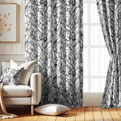 Vargottam 213 cm (7 ft) Door Polyester Blackout Curtain (Pack Of 2)(White & Black, Printed)