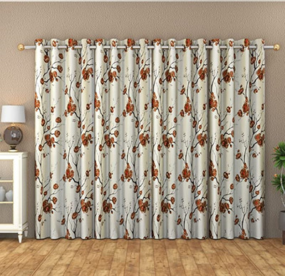 Galaxy Home Decor 213 cm (7 ft) Door Polyester Semi Transparent Curtain (Pack Of 4)(Brown, Floral)