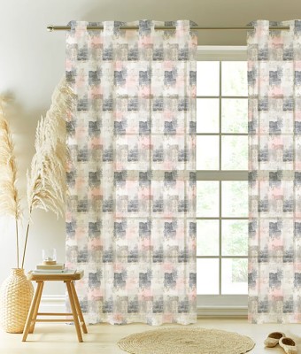 Casableu 274.32 cm (9 ft) Polyester Semi Transparent Long Door Curtain (Pack Of 2)(Printed, Light Grey)