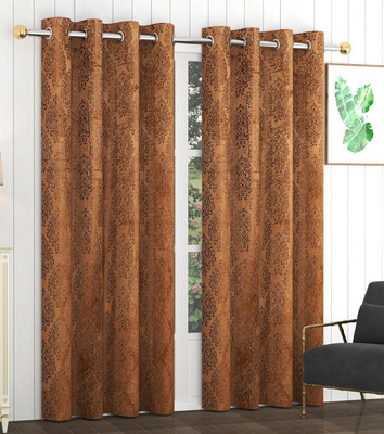 Fresh from Loom 213 cm (7 ft) Door Velvet Room Darkening Curtain (Pack Of 2)(Dimas Coffee, Floral)