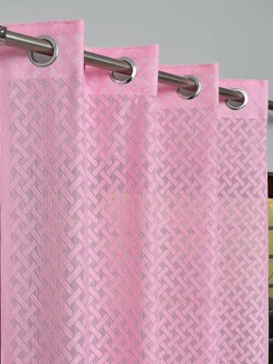 PICTAS 275 cm (9 ft) Net Semi Transparent Long Door Curtain (Pack Of 2)(Self Design, Pink)