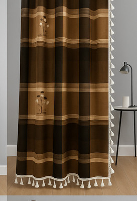 DEEPMAALA TEXTILES 210 cm (7 ft) Door Satin Blackout Curtain Single Curtain(CURT:RADHA:BROWN :7.1, Checkered)