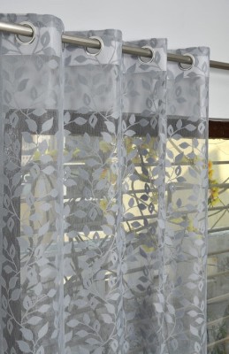HHF DECOR 213 cm (7 ft) Net Transparent Door Curtain Single Curtain(Floral, Grey)