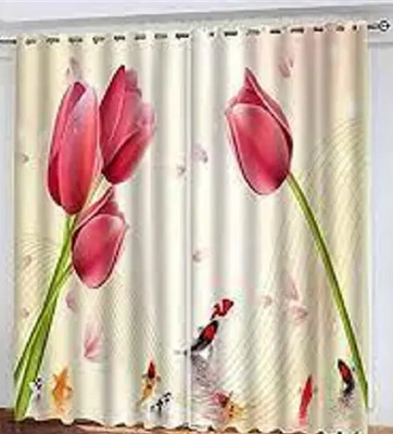 sai fashion 154 cm (5 ft) Window Polyester Room Darkening Curtain Single Curtain(Red, Floral)