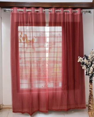 Kingly Home 213.36 cm (7 ft) Polyester Semi Transparent Window Curtain (Pack Of 2)(Floral, Maroon)