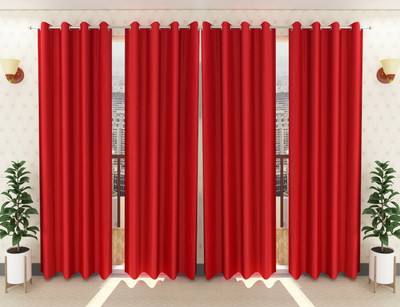 Panipat Textile Hub 213 cm (7 ft) Door Polyester Semi Transparent Curtain (Pack Of 4)(Red, Solid)