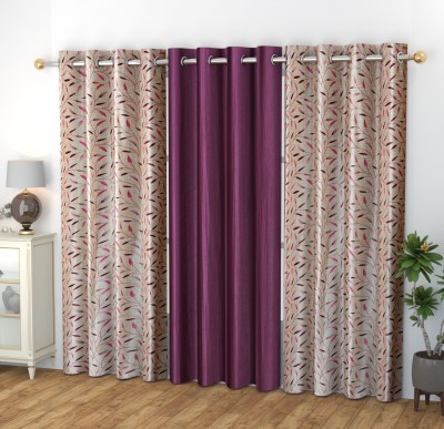 Arick Home 274.32 cm (9 ft) Polyester Semi Transparent Window Curtain (Pack Of 3)(Printed, Wine)