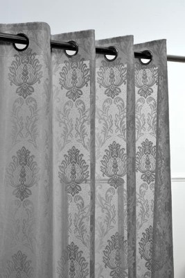 PICTAS 155 cm (5 ft) Net Semi Transparent Window Curtain (Pack Of 2)(Floral, Grey)