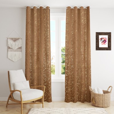 Kraftiq Homes 274 cm (9 ft) Velvet Room Darkening Long Door Curtain (Pack Of 2)(Motif, Light Brown-texture)