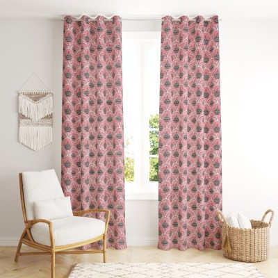 barbarik 274.32 cm (9 ft) Cotton Room Darkening Long Door Curtain (Pack Of 2)(Printed, Pink)
