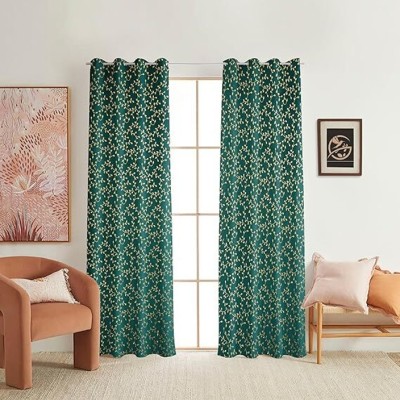 Benchmark 274.32 cm (9 ft) Velvet Room Darkening Long Door Curtain (Pack Of 2)(Printed, Aqua)