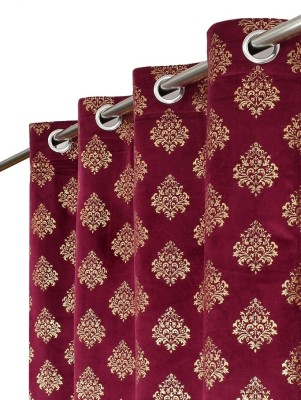 FABDRAPE 274.32 cm (9 ft) Velvet Room Darkening Long Door Curtain (Pack Of 2)(Printed, Wine)