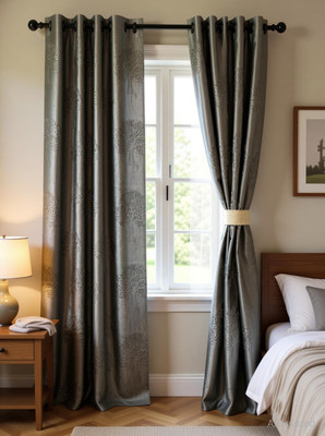 DTODEXPRESS 213.3 cm (7 ft) Door Polyester Room Darkening Curtain (Pack Of 2)(Grey, Floral)