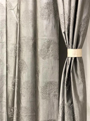 DTODEXPRESS 213.3 cm (7 ft) Polyester Room Darkening Door Curtain (Pack Of 2)(Floral, Grey)