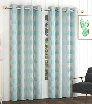 Fresh from Loom 243 cm (8 ft) Polyester Room Darkening Door Curtain (Pack Of 2)(Floral, Aqua)