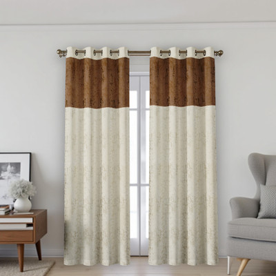Home Stylish 213 cm (7 ft) Door Velvet Blackout Curtain (Pack Of 2)(Cream, Self Design)