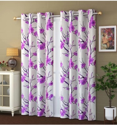 IJYA 210 cm (7 ft) Polyester Semi Transparent Door Curtain (Pack Of 2)(Floral, Purple)