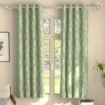 Urban Space 152 cm (5 ft) Window Polyester Blackout Curtain (Pack Of 2)(Imperial Sage Green, Printed)