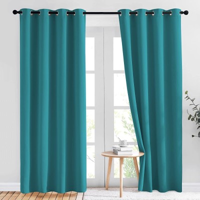 Fresh from Loom 243 cm (8 ft) Silk Blackout Door Curtain (Pack Of 2)(Plain, Teal)