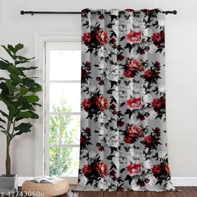RD 274 cm (9 ft) Long Door Polyester Room Darkening Curtain Single Curtain(White, Floral)