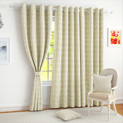 Story@home 215 cm (7 ft) Door Jacquard Room Darkening Curtain Single Curtain(Cream, Printed)