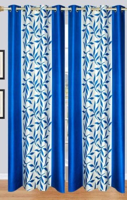 SAI FAB 270 cm (9 ft) Polyester Semi Transparent Long Door Curtain (Pack Of 2)(Printed, AQUA)
