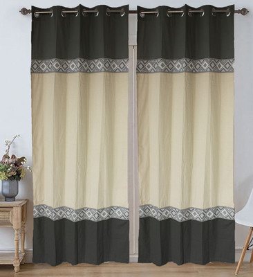 Dekor World 150 cm (5 ft) Window Cotton Semi Transparent Curtain (Pack Of 2)(Grey Silver, Embroidered)