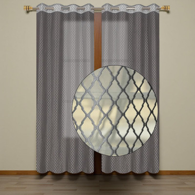 SR Collection 213 cm (7 ft) Door Net Semi Transparent Curtain (Pack Of 2)(Maroon, Checkered)